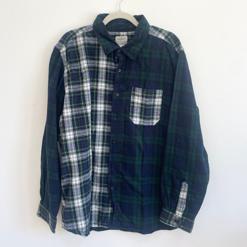 L.L. Bean Green and Blue Plaid Casual Button Down Shirt